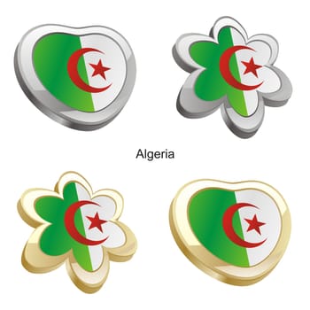 algeria flag in heart and flower shape