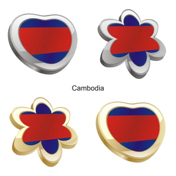 cambodia flag in heart and flower shape