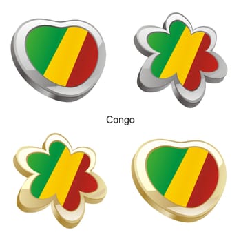 congo flag in heart and flower shape