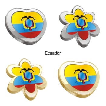 ecuador flag in heart and flower shape