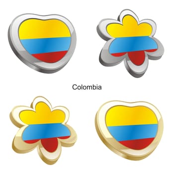 colombia flag in heart and flower shape
