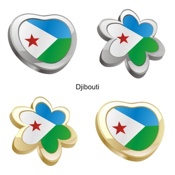 djibouti flag in heart and flower shape