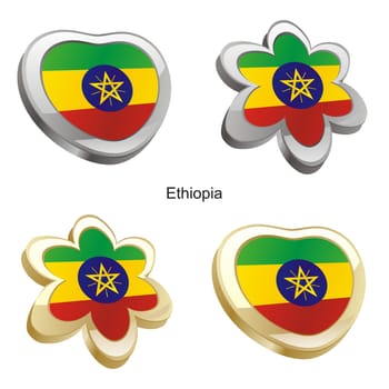 ethiopia flag in heart and flower shape