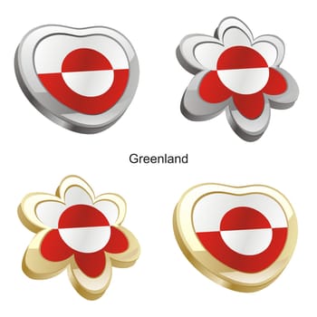greenland flag in heart and flower shape