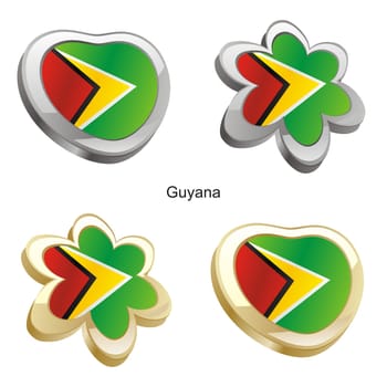 guyana flag in heart and flower shape
