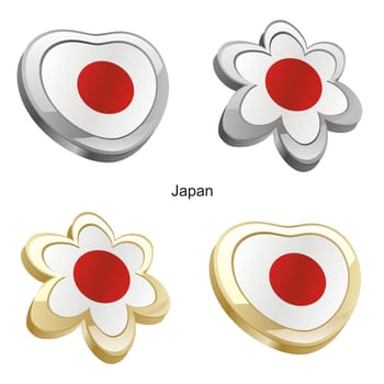 japan flag in heart and flower shape