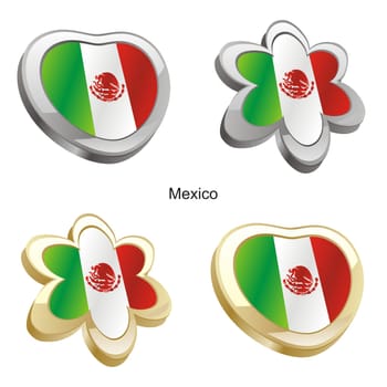 mexico flag in heart and flower shape