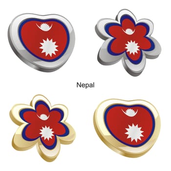 nepal flag in heart and flower form