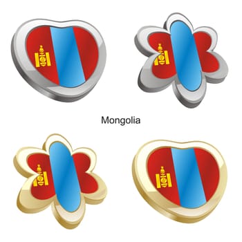 mongolia flag in heart and flower form