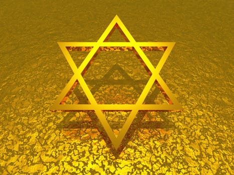 3D gold Star of David on golden structure