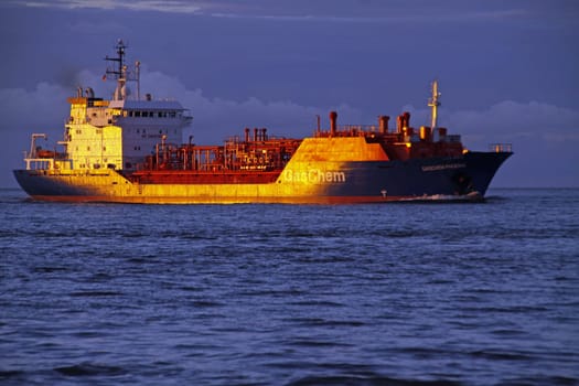 Tanker on the North Sea in the evening light