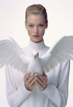 Woman animal fashion young one wings person angel white cute feather portrait beauty bird female lady pigeon dove purity heaven attractive