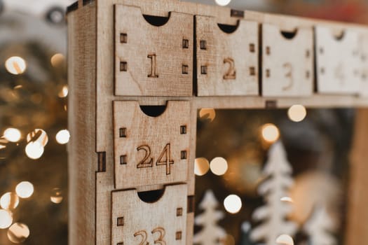 A wooden advent calendar for Christmas