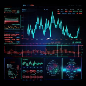 Abstract of glowing futuristic in virtual head up cyber interface concept. Background futuristic innovation of neon in back background. generative AI.