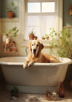 Dog wet bathtub friend clean adorable cute water domestic hygiene funny happy grooming shampoo pet bathroom animal puppy care bathing wash shower