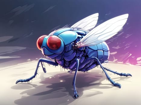 Electronic house fly on white. Digital painting. AI generated