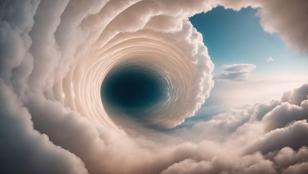 Inside a tunnel of clouds. AI generated