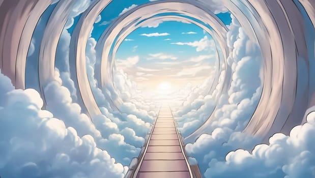 Path in the cloud tunnel. AI generated