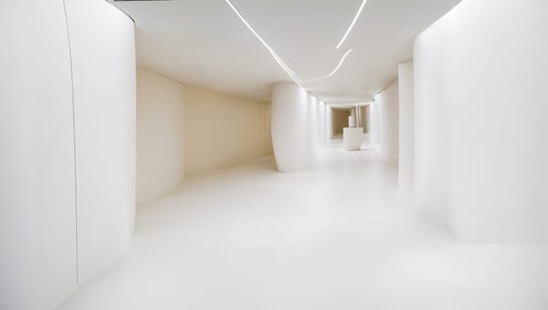 Inside a long tunnel of light. Futuristic architecture. AI generated