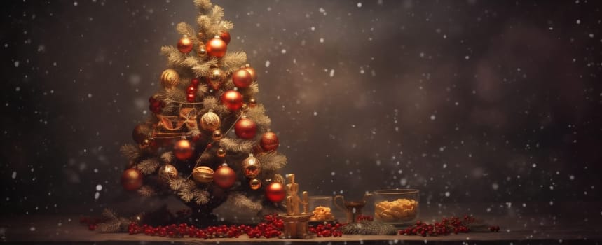 bokeh christmas season new year interior decor food decoration tree light beautiful table home space celebration holiday night christmas party copy festive. Generative AI.