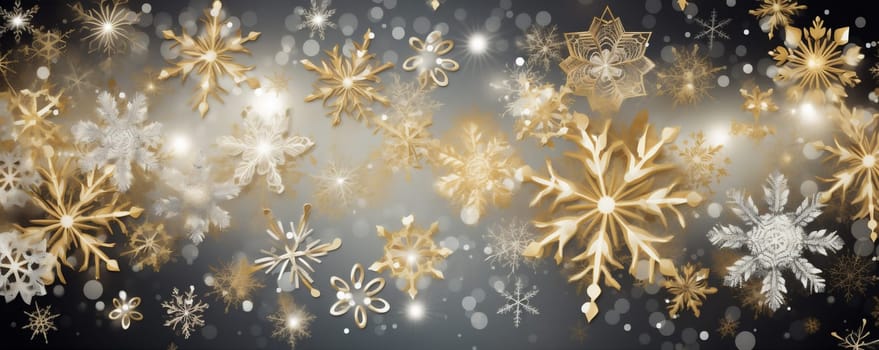 abstract winter ornament decor gold colour sparkle snow holiday background happy pattern decoration shiny year white christmas snowflake bokeh xmas blue. Generative AI.