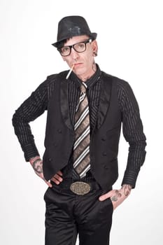 tattooed man with cigarette
