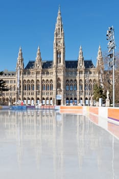 Ice skating rink in front of Vienna City Hall
