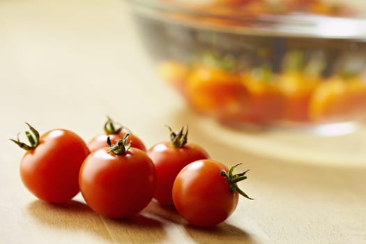 red tomatoes on kitchen table