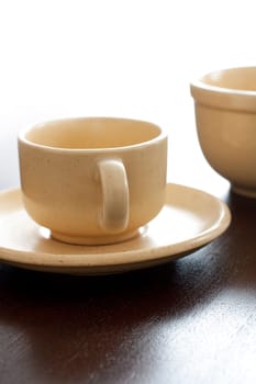 Empty coffee cup and bowl