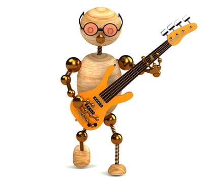 3d wood man bass guitar player