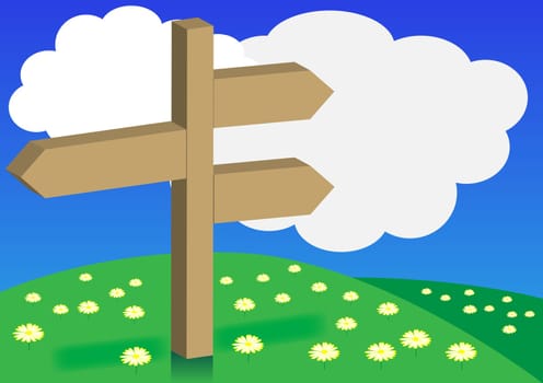 Spring Background - Signpost on Meadow