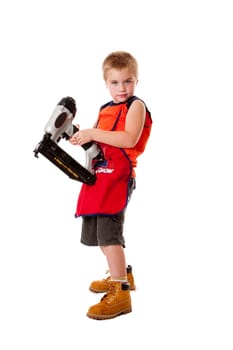 Cute boy with nail gun