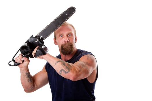 Crazy guy with chainsaw