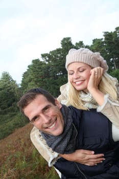 Closeup of happy family in fall season