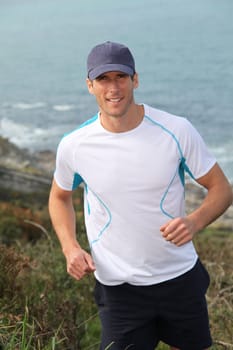 Closeup of man running outside