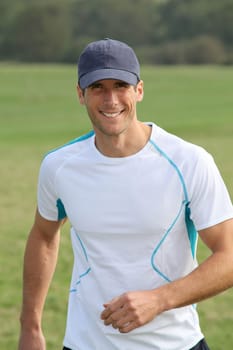 Closeup of man running outside