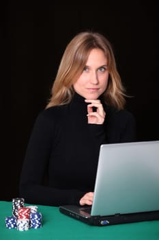 Woman gambling on internet