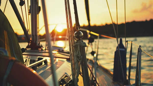 Serene sunset on a sailboat: nautical tranquility and golden horizon.