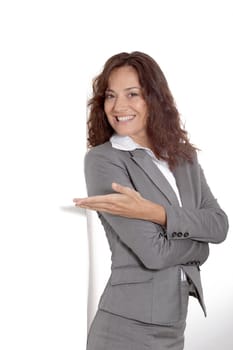Businesswoman doing expressions on white background