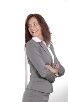 Businesswoman doing expressions on white background