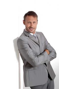 Businessman doing expressions on white background