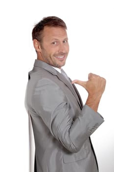 Businessman doing expressions on white background