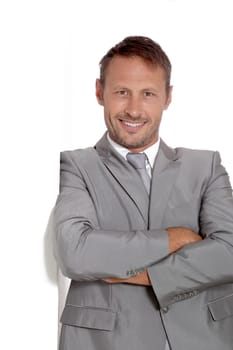 Businessman doing expressions on white background