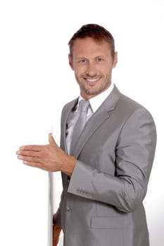 Businessman doing expressions on white background