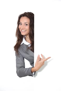 Businesswoman showing message board