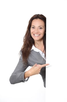 Businesswoman showing message board
