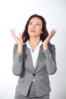 Tired  businesswoman on white background
