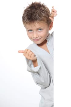 Little boy with message board