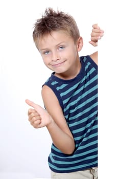 Little boy with message board