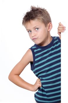 Little boy with message board